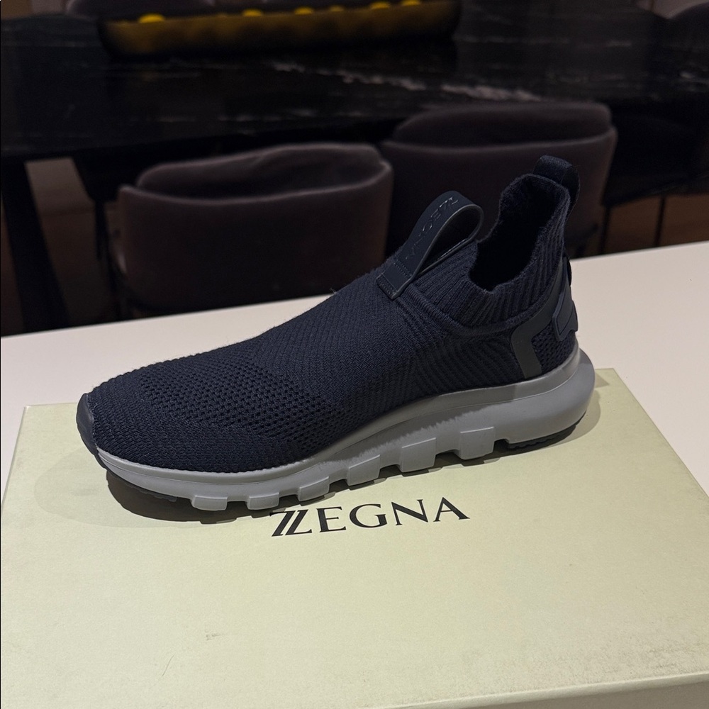 Brand new never worn Men's Zegna Navy Knit Sneakers